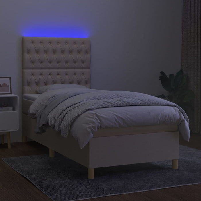 Pat cu arcuri, saltea și LED, crem, 80x200 cm, textil WALTI