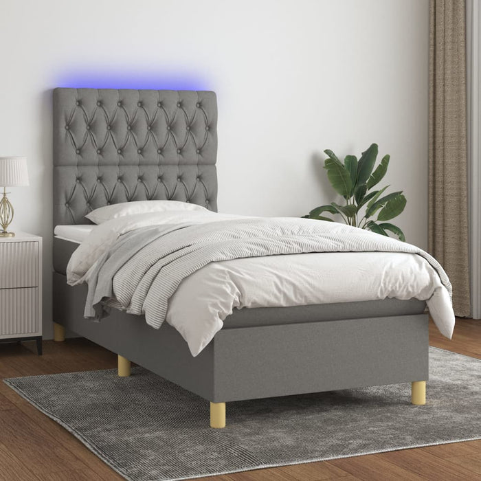 Pat cu arcuri, saltea și LED, gri închis, 90x190 cm, textil - WALTI WALTI