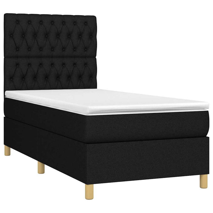 Pat cu arcuri, saltea și LED, negru, 90x190 cm, textil - WALTI WALTI