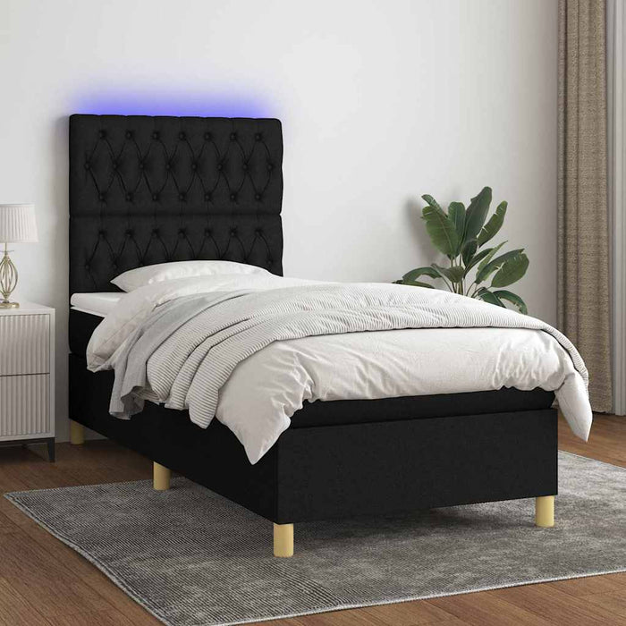 Pat cu arcuri, saltea și LED, negru, 90x190 cm, textil - WALTI WALTI