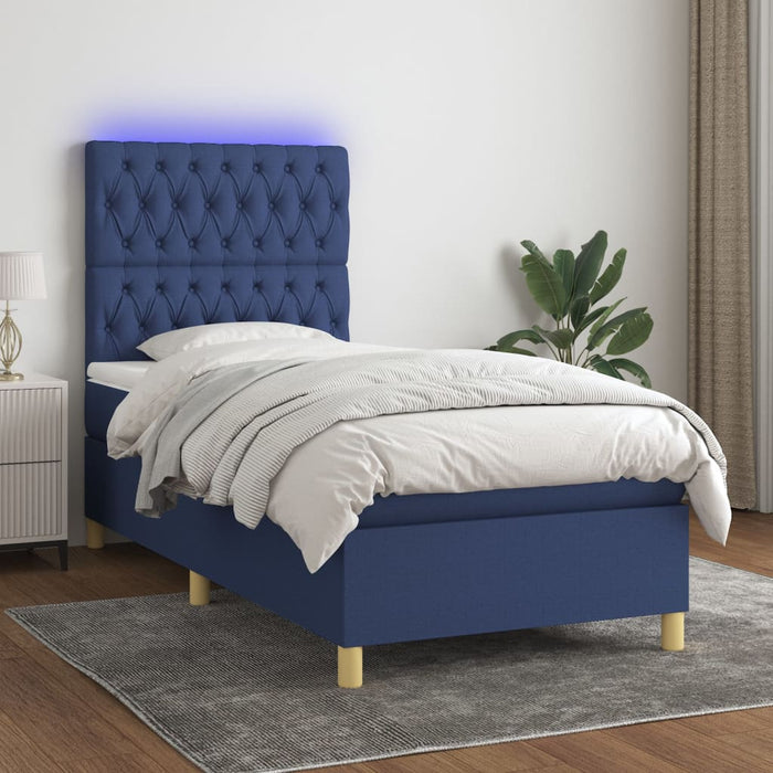 Pat cu arcuri, saltea și LED, albastru, 90x190 cm, textil - WALTI WALTI