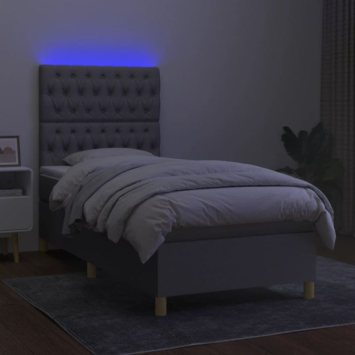 Pat cu arcuri, saltea și LED, gri deschis, 90x200 cm, textil - WALTI WALTI