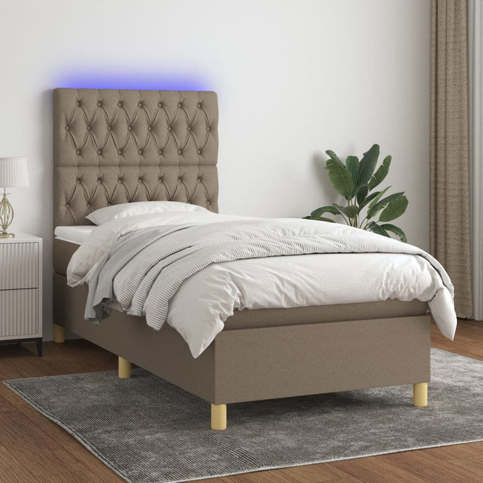 Pat cu arcuri, saltea și LED, gri taupe, 90x200 cm, textil - WALTI WALTI