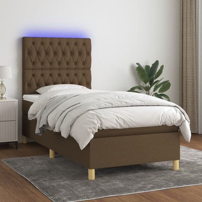 Pat cu arcuri, saltea și LED, maro închis, 100x200 cm, textil - WALTI WALTI