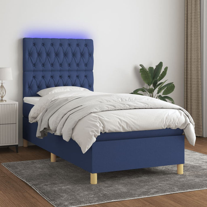 Pat cu arcuri, saltea și LED, albastru, 120x200 cm, textil - WALTI WALTI