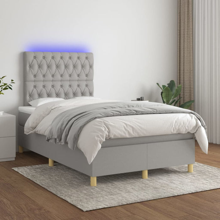 Pat cu arcuri, saltea și LED, gri deschis, 120x200 cm, textil - WALTI WALTI