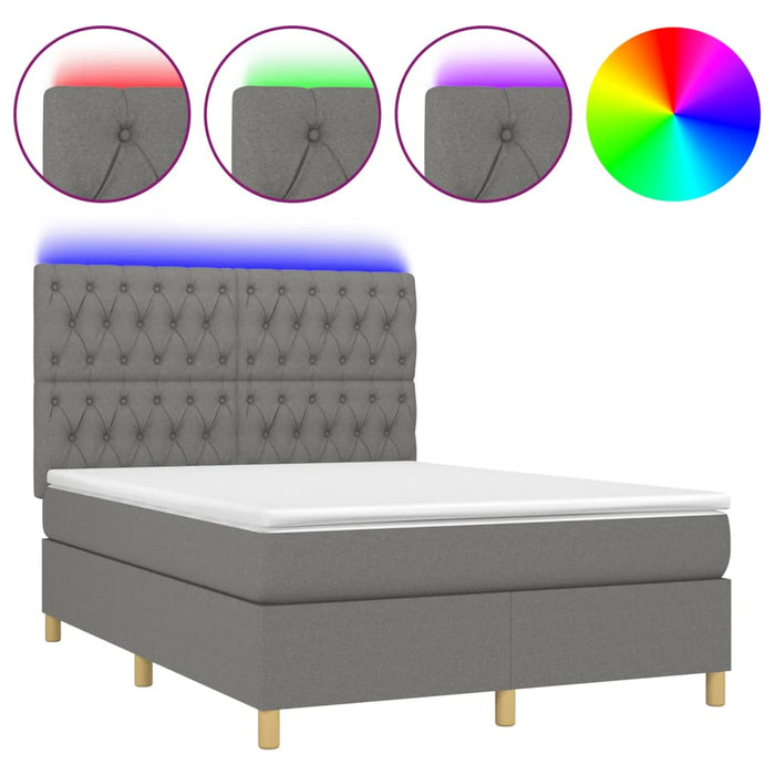 Pat cu arcuri, saltea și LED, gri închis, 140x190 cm, textil - WALTI WALTI
