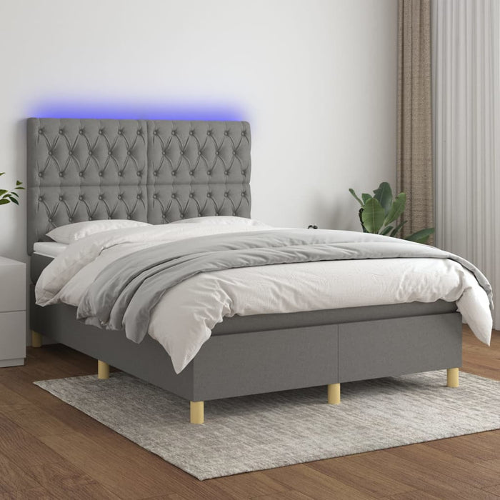 Pat cu arcuri, saltea și LED, gri închis, 140x190 cm, textil - WALTI WALTI