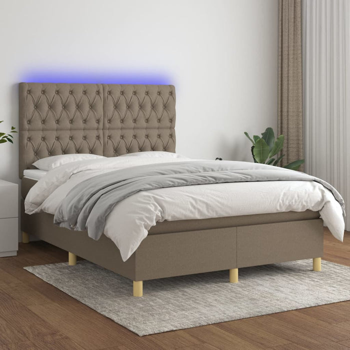 Pat cu arcuri, saltea și LED, gri taupe, 140x190 cm, textil - WALTI WALTI