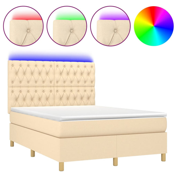 Pat cu arcuri, saltea și LED, crem, 140x190 cm, textil - WALTI WALTI