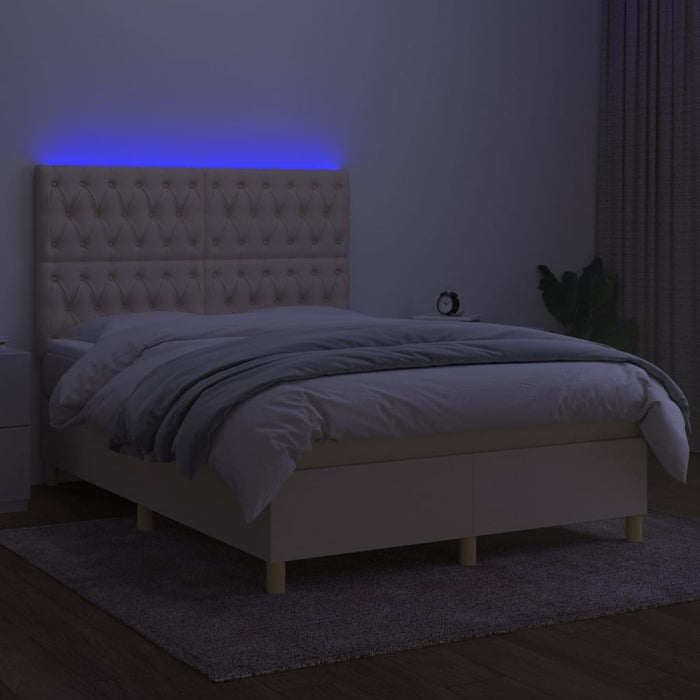 Pat cu arcuri, saltea și LED, crem, 140x190 cm, textil - WALTI WALTI