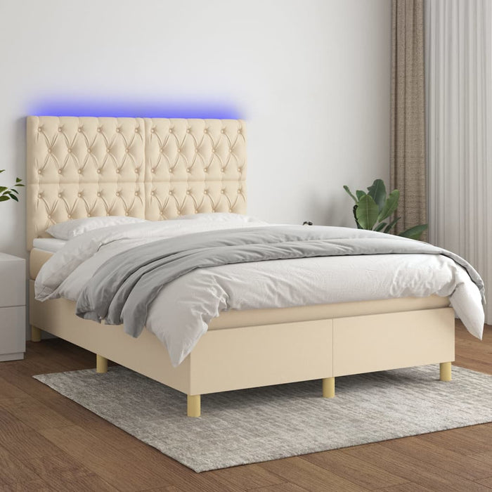 Pat cu arcuri, saltea și LED, crem, 140x190 cm, textil - WALTI WALTI