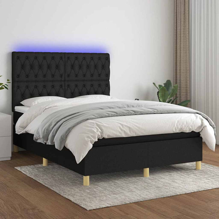 Pat cu arcuri, saltea și LED, negru, 140x200 cm, textil - WALTI WALTI