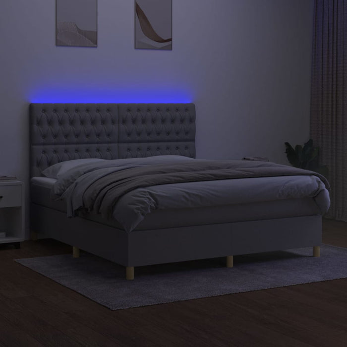 Pat cu arcuri, saltea și LED, gri deschis, 160x200 cm, textil - WALTI WALTI