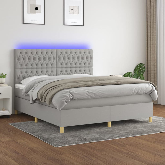 Pat cu arcuri, saltea și LED, gri deschis, 160x200 cm, textil - WALTI WALTI