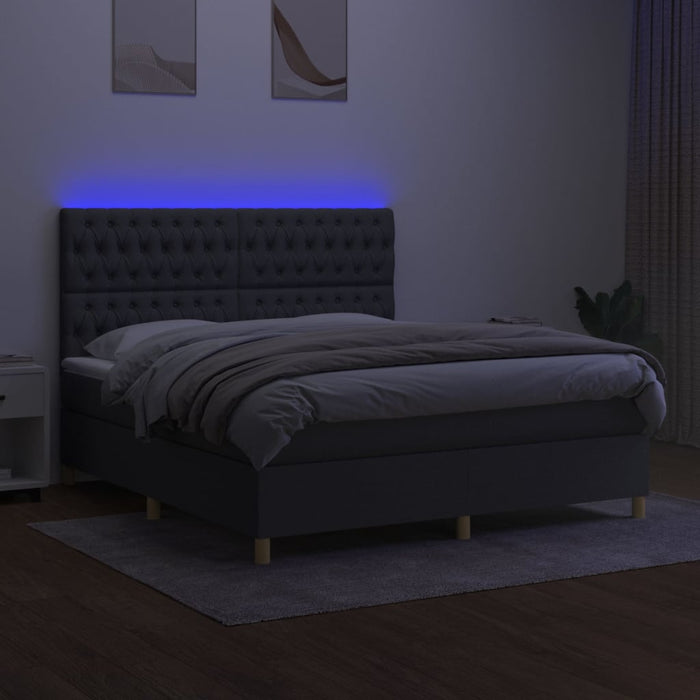 Pat cu arcuri, saltea și LED, gri închis, 160x200 cm, textil - WALTI WALTI