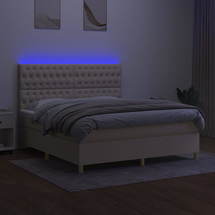 Pat cu arcuri, saltea și LED, crem, 160x200 cm, textil - WALTI WALTI