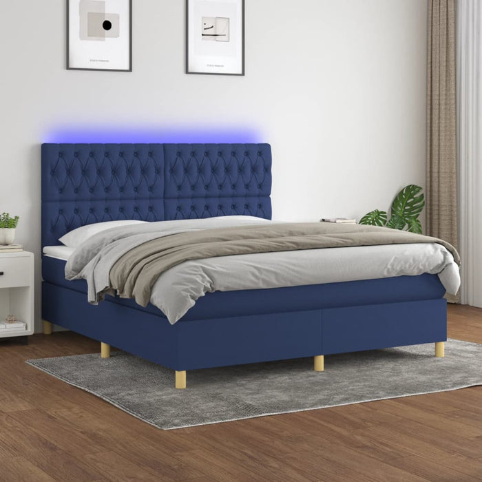 Pat cu arcuri, saltea și LED, albastru, 160x200 cm, textil - WALTI WALTI