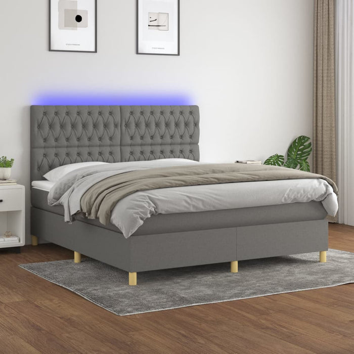 Pat cu arcuri, saltea și LED, gri închis, 180x200 cm, textil - WALTI WALTI