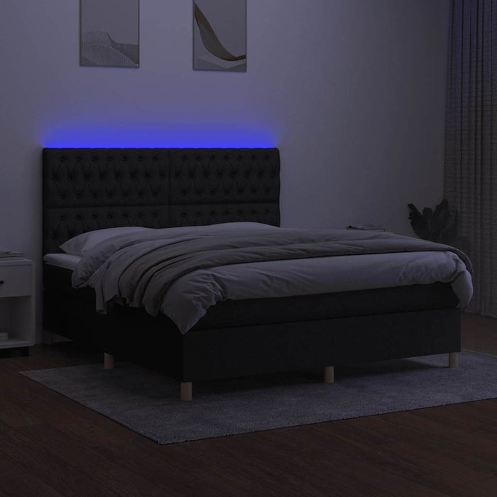 Pat cu arcuri, saltea și LED, negru, 180x200 cm, textil - WALTI WALTI