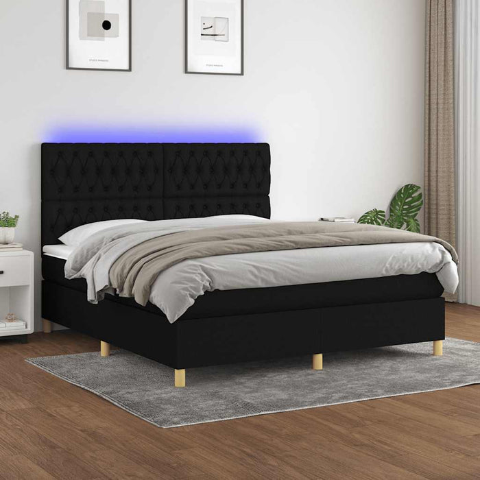 Pat cu arcuri, saltea și LED, negru, 180x200 cm, textil - WALTI WALTI