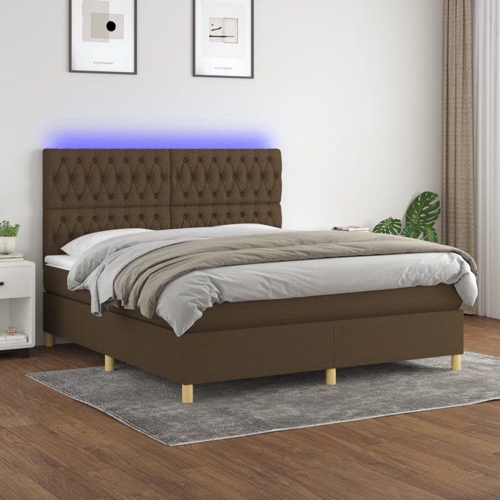 Pat cu arcuri, saltea și LED, maro închis, 180x200 cm, textil - WALTI WALTI