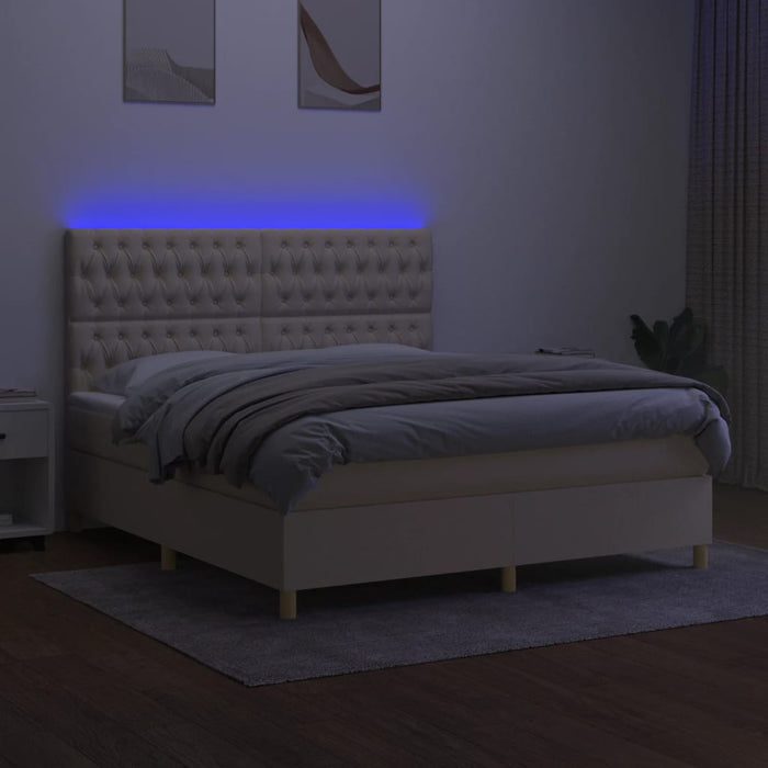 Pat cu arcuri, saltea și LED, crem, 180x200 cm, textil - WALTI WALTI