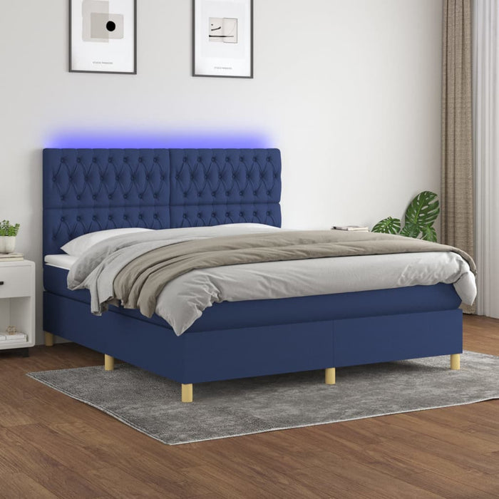 Pat cu arcuri, saltea și LED, albastru, 180x200 cm, textil - WALTI WALTI