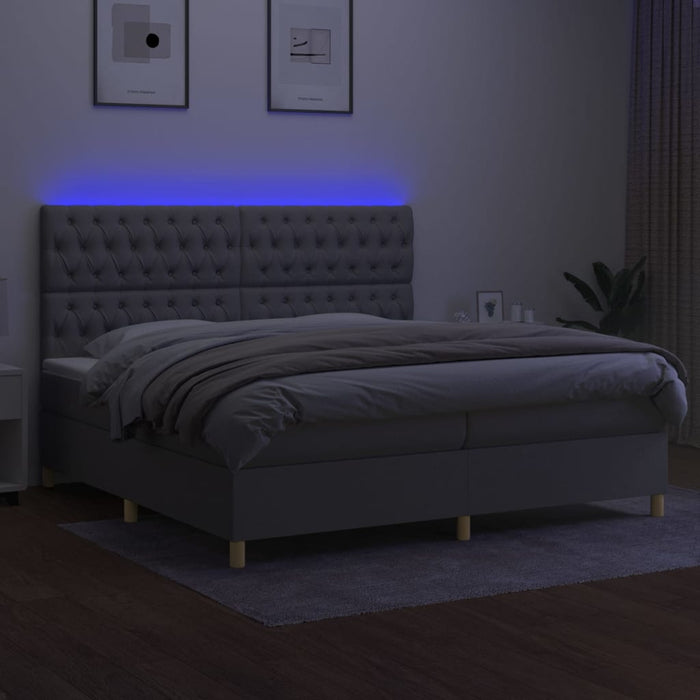 Pat cu arcuri, saltea și LED, gri deschis, 200x200 cm, textil - WALTI WALTI