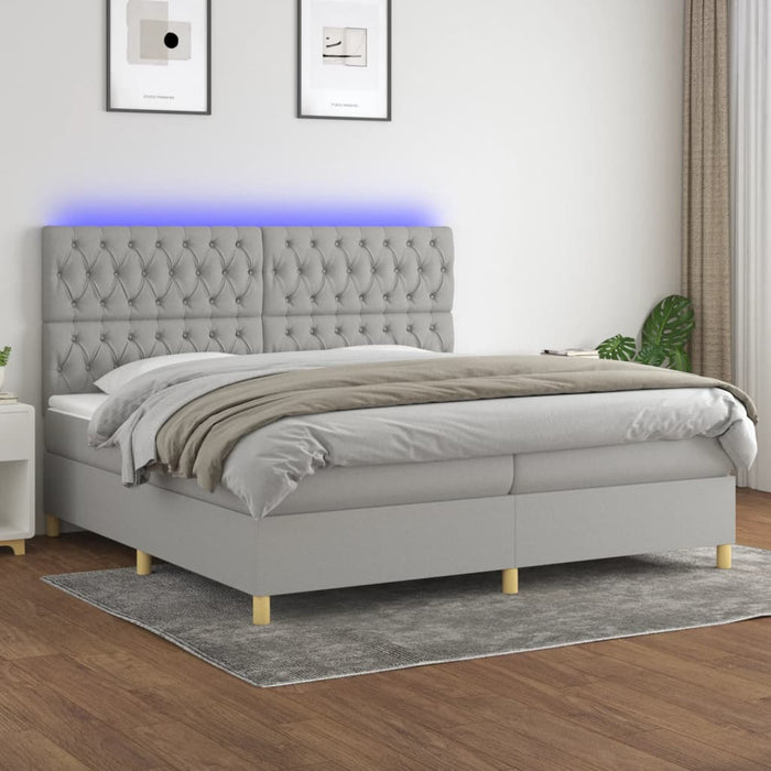 Pat cu arcuri, saltea și LED, gri deschis, 200x200 cm, textil - WALTI WALTI