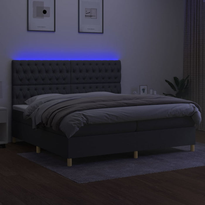 Pat cu arcuri, saltea și LED, gri închis, 200x200 cm, textil - WALTI WALTI