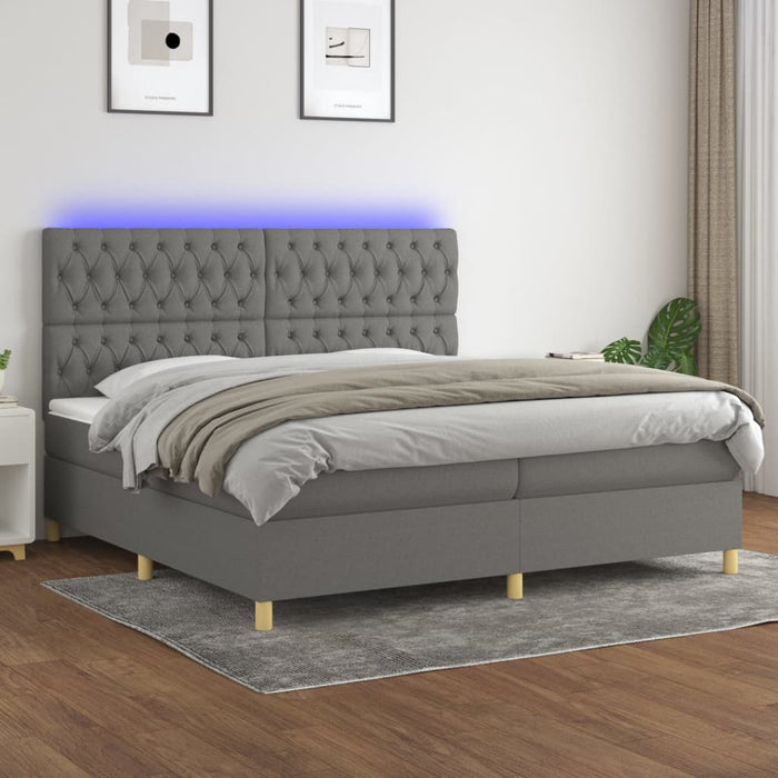 Pat cu arcuri, saltea și LED, gri închis, 200x200 cm, textil - WALTI WALTI