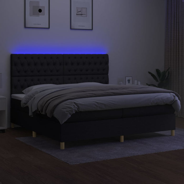 Pat cu arcuri, saltea și LED, negru, 200x200 cm, textil - WALTI WALTI