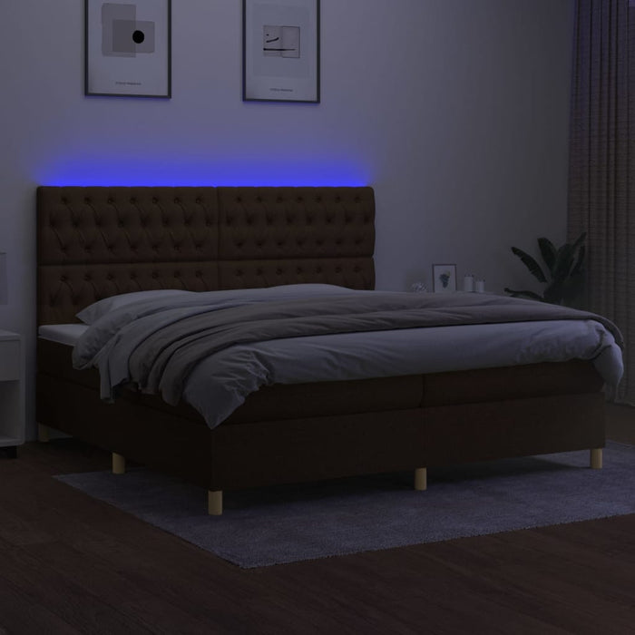 Pat cu arcuri, saltea și LED, maro închis, 200x200 cm, textil - WALTI WALTI