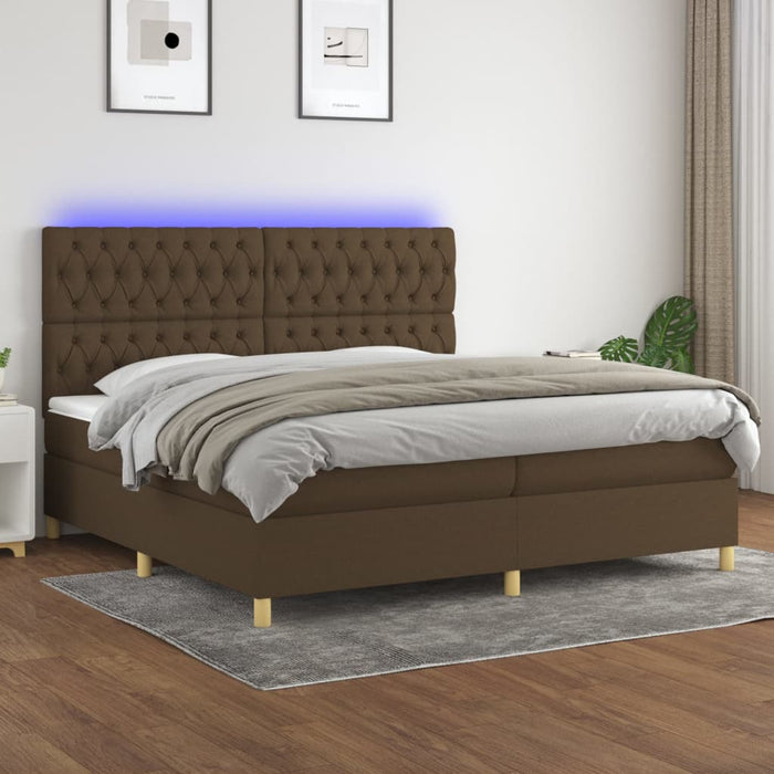 Pat cu arcuri, saltea și LED, maro închis, 200x200 cm, textil - WALTI WALTI