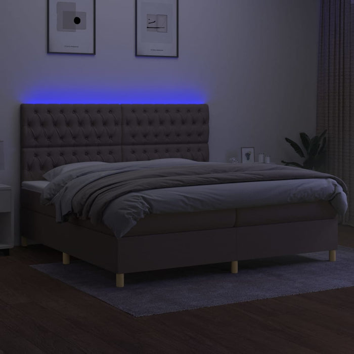 Pat cu arcuri, saltea și LED, gri taupe, 200x200 cm, textil - WALTI WALTI