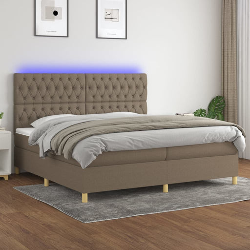Pat cu arcuri, saltea și LED, gri taupe, 200x200 cm, textil - WALTI WALTI