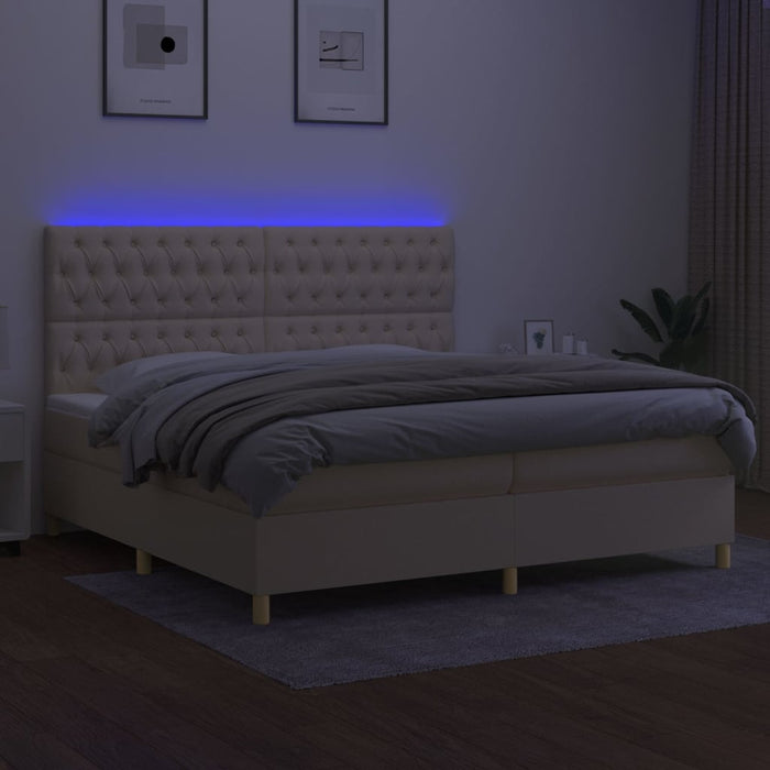 Pat cu arcuri, saltea și LED, crem, 200x200 cm, textil - WALTI WALTI