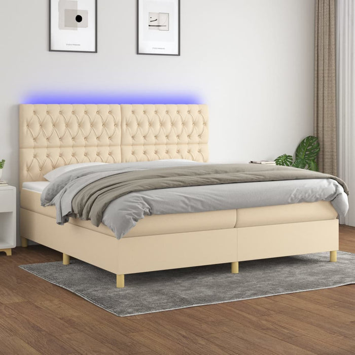 Pat cu arcuri, saltea și LED, crem, 200x200 cm, textil - WALTI WALTI