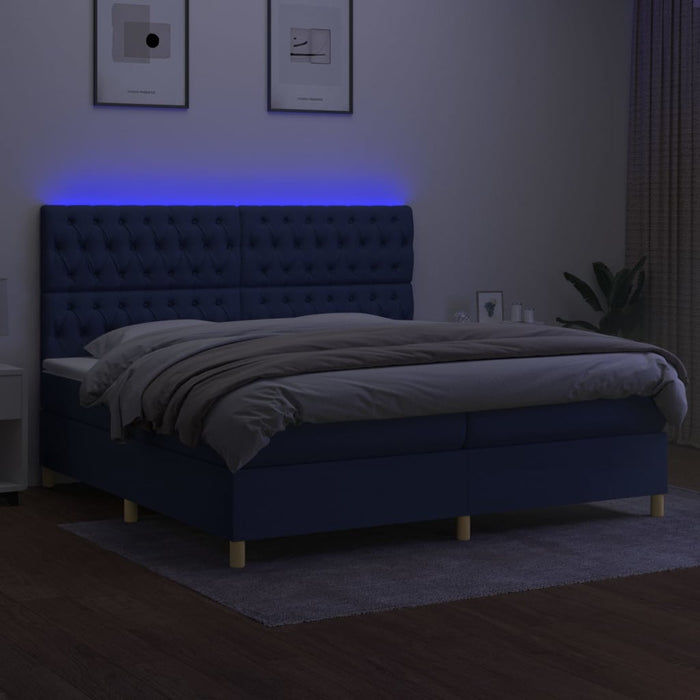 Pat cu arcuri, saltea și LED, albastru, 200x200 cm, textil - WALTI WALTI