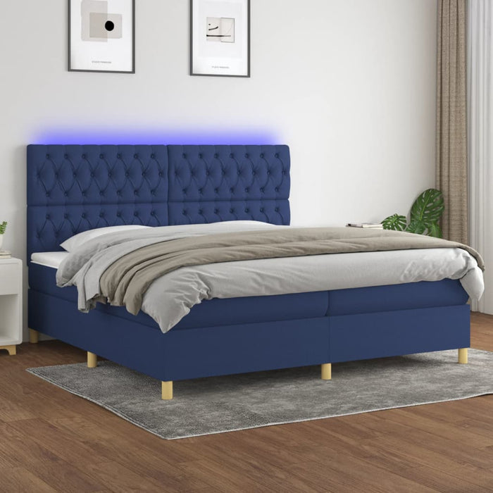 Pat cu arcuri, saltea și LED, albastru, 200x200 cm, textil - WALTI WALTI