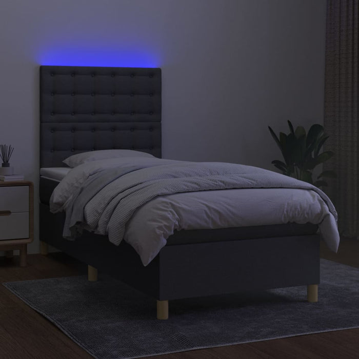 Pat cu arcuri, saltea și LED, gri închis, 80x200 cm, textil - WALTI WALTI
