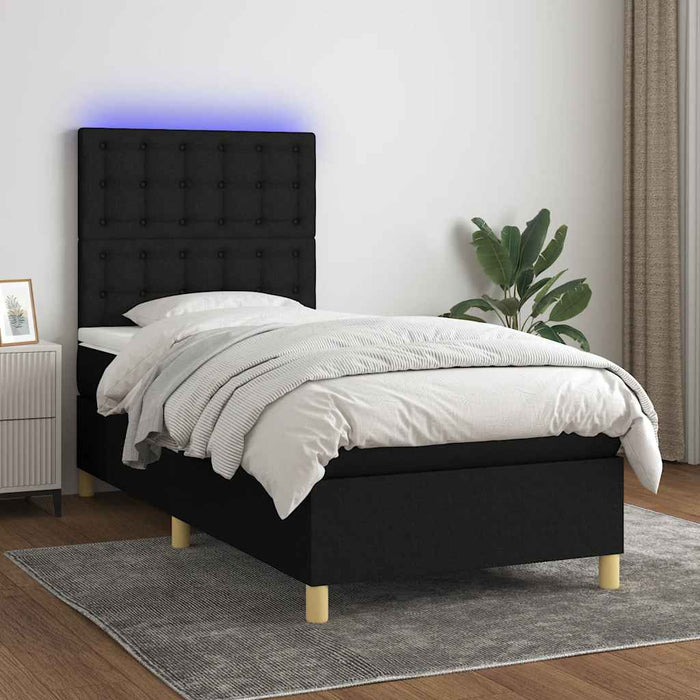 Pat cu arcuri, saltea și LED, negru, 80x200 cm, textil - WALTI WALTI