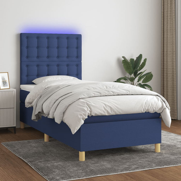 Pat cu arcuri, saltea și LED, albastru, 80x200 cm, textil - WALTI WALTI