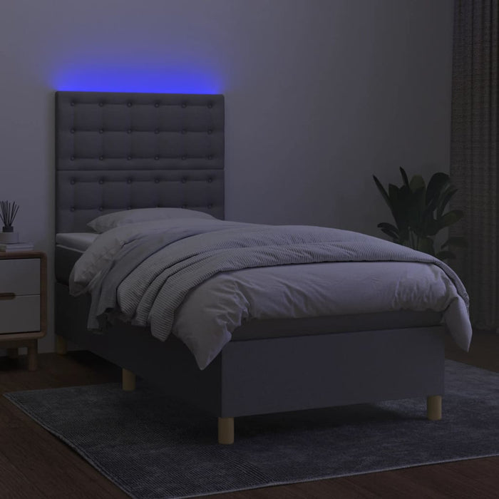 Pat cu arcuri, saltea și LED, gri deschis, 90x190 cm, textil - WALTI WALTI
