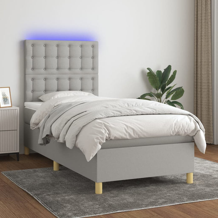 Pat cu arcuri, saltea și LED, gri deschis, 90x190 cm, textil - WALTI WALTI
