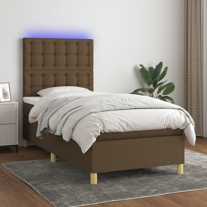 Pat cu arcuri, saltea și LED, maro închis, 90x190 cm, textil - WALTI WALTI