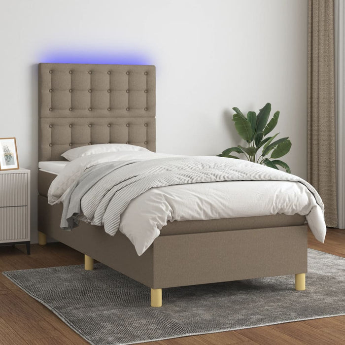 Pat cu arcuri, saltea și LED, gri taupe, 90x200 cm, textil - WALTI WALTI