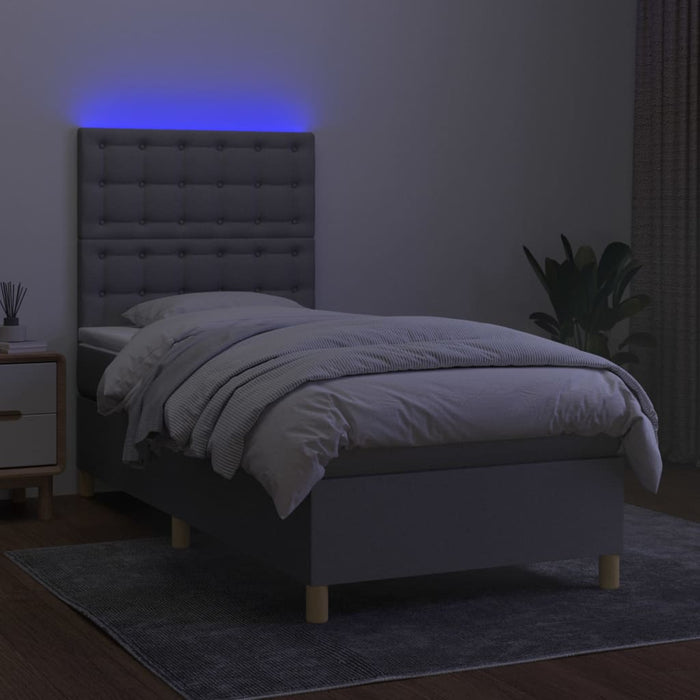 Pat cu arcuri, saltea și LED, gri deschis, 100x200 cm, textil - WALTI WALTI