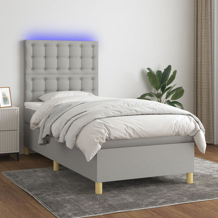 Pat cu arcuri, saltea și LED, gri deschis, 100x200 cm, textil - WALTI WALTI
